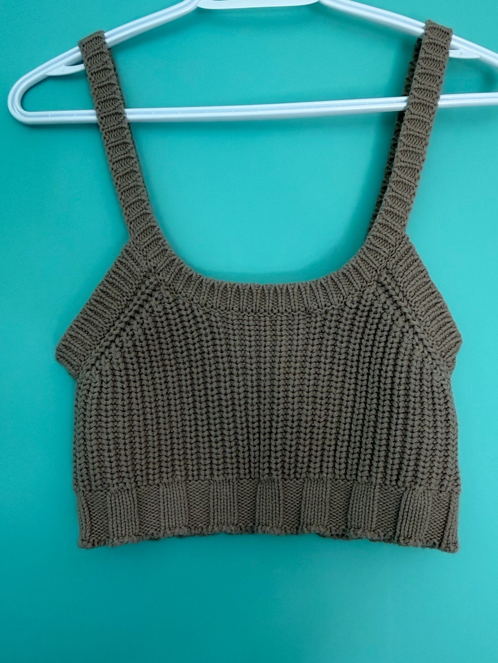 Glassons Australia Olive Cropped Knit Crocheted Cotton Tank